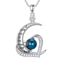 TOUPOP Sterling Silver Black Freshwater Pearl Heart Pendant Necklace-style_name:Heart Moon