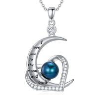 wholesale Black Pearl Heart Pendant Necklace Sterling Silver Heart Black Freshwater Pearl Pendant Necklace Anniversary Jewelry Christmas Birthday Valentine Gifts For Women Wife Her Mom -style_name:Heart Moon