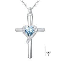 wholesale TOUPOP Cross Urn Necklaces For Ashes Birthstone Cremation Jewelry 925 Sterling Silver Crystal Memorial Keepsake Funeral Jewelry For Women (with Funnel Filler) -color_name:03-March-Aquamarine