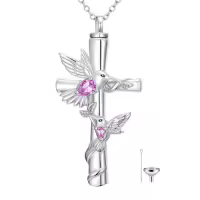 TOUPOP White Gold Plated S925 Sterling Silver Citrine Memorial Urn Necklace-color_name:Hummingbird Cross Urn-Oct