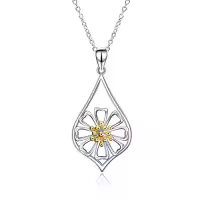 TOUPOP Sterling Silver Necklaces Tulips Sunflower Rose Lotus Daisy Hummingbird Red Cardinal Owl Jewelry Gifts-style_name:07-Daisy