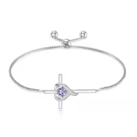 TOUPOP Sterling Silver Birthstone Cross Heart Bracelet Fine Jewelry Gifts-color_name:06-Alexandrite-Jun.