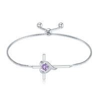 wholesale TOUPOP Birthstone Cross Bracelet For Women 925 Sterling Silver Cross Heart Bracelet Fine Jewelry Birthday Christmas Gifts For Her Girlfriend -color_name:06-Alexandrite-Jun.