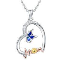 wholesale TOUPOP Mom/daughter/sister Necklace Sterling Silver Love Heart Butterfly Necklace Birthday Anniversary Jewelry Gifts For Women -style_name:Mom