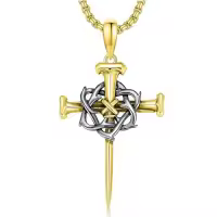 TOUPOP 925 Sterling Silver Cross Pendant Necklace For Men Gifts-style_name:B02 Nail Cross Gold & Black