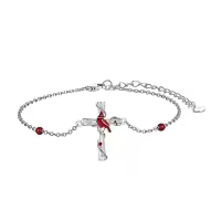 TOUPOP Sterling Silver Stone Cute Animal Link Bracelet Wolf Frog Sea Turtle-color_name:Red Cardinal