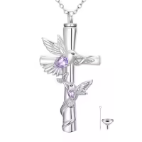 TOUPOP White Gold Plated S925 Sterling Silver Citrine Memorial Urn Necklace-color_name:Hummingbird Cross Urn-Jun