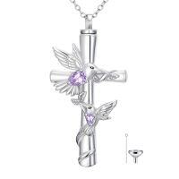 wholesale Hummingbird Cross Urn Necklaces For Ashes Women White Gold Plated S925 Sterling Silver Funnel Filler Memorial Cremation Jewelry With Citrine November Birthstone Xmas Gifts Ideas Sympathy Gifts For Women Loss Of Loved One -color_name:Hummingbird Cross Urn-Jun