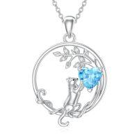 wholesale TOUPOP Tree Of Life Necklaces For Women 925 Sterling Silver Cat Pendant Necklace Cute Animal Jewelry For Girls Women Christmas Anniversary Birthday Graduation Gifts For Cat Lover -style_name:01 Aquamarine -Tree of Life