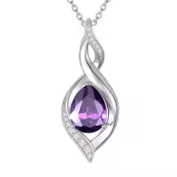 TOUPOP 925 Sterling Silver Teardrop Birthstone Necklace Infinity Love Jewelry Gift-color_name:02-February-Amethyst