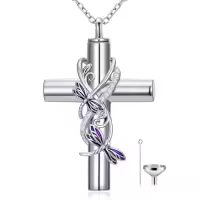 TOUPOP 925 Sterling Silver Butterfly Ladybug Cardinal Dragonfly Bee Hummingbird Cremation Urn Necklace-style_name:Dragonfly