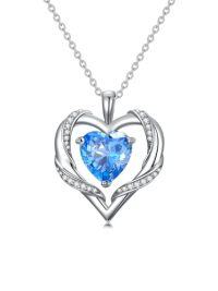 wholesale TOUPOP Birthday Gift For Mom Heart Necklace For Women 925 Sterling Silver Birthstone Necklace Jewelry Gift For Women Wife Her Girlfriend Sister -style_name:March
