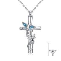 wholesale Dragonfly Cross Urn Necklaces For Ashes Women White Gold Plated S925 Sterling Silver Funnel Filler Memorial Cremation Jewelry With Birthstone Sympathy Christmas Jewelry Gifts For Women Loss Of Loved One -color_name:Dragonfly Cross Urn-Mar