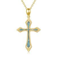 TOUPOP 14K Gold Opal Turquoise Cross Pendant Necklace-style_name:Celtic Turquoise Cross