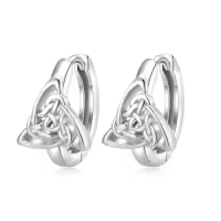 TOUPOP 925 Sterling Silver Celtic Knot Triangle Huggie Hoop Earrings Irish Gifts-style_name:Celtic Triangle Earrings
