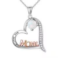 TOUPOP Sterling Silver Birthstone Heart Mom Necklace Gift for Women-color_name:10-October-Opal
