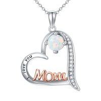 wholesale Birthday Gifts For Mom 925 Sterling Silver Heart Mom Necklace Birthstone Jewelry Mother's Day Christmas For Women Mother Grandma -color_name:10-October-Opal