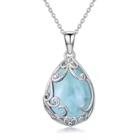 TOUPOP Sterling Silver & Gemstone Filigree Teardrop Pendant Necklace-color_name:Larimar
