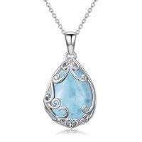 wholesale Teardrop Necklace 925 Sterling Silver Filigree Gemstone Pendant Necklace Fine Jewelry Birthday Christmas Gifts For Women Her Mom -color_name:Larimar