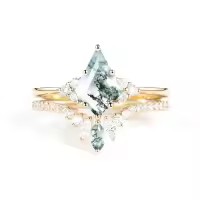 TOUPOP 10k 14k Gold Natural Moss Agate & Moissanite Women's Bridal Ring Set-style_name:E Moss Agate Gold Ring