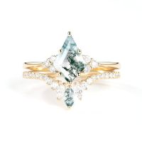 wholesale TOUPOP Natural Moss Agate Wedding Ring Set For Women 10k 14k 14k Solid Gold Moissanite Bridal Ring Set Engagement Ring Set Anniversary Natural Moss Agate Promise Rings For Her -style_name:E Moss Agate Gold Ring