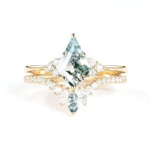 E Moss Agate Gold Ring