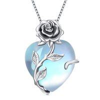 wholesale TOUPOP Christmas Gifts For Women Birthstone Necklace 925 Sterling Silver Rose Flower Heart Pendant Necklace Fine Jewelry Anniversary Birthday Gifts For Women Her Wife Girlfriend Mom -color_name:14-Jun- Created Moonstone