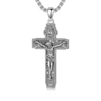 TOUPOP 925 Sterling Silver Cross Pendant Necklace For Men Gifts-style_name:B05 Jesus Cross IV
