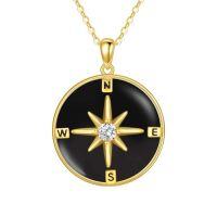 wholesale Jade Compass Necklace 14k Gold Plated Sterling Silver Travel Inspirational Compass Jewelry Graduation Christmas Gifts For Women Mom Wife -style_name:C-Black Onyx