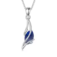 TOUPOP 925 Sterling Silver Oval Gemstone Pendant Necklace Dainty Fine Jewelry-color_name:Lapis Lazuli