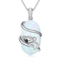 wholesale Opal Mama Bear/panda/cat/koala/sloth/cardinal/unicorn Necklace 925 Sterling Silver Opal Animal Pendant Jewelry Birthday Christmas Gifts Women Her -color_name:Koala