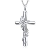 wholesale Butterfly Cross Urn Necklaces For Ashes Women White Gold Plated S925 Sterling Silver Funnel Filler Memorial Cremation Jewelry With Birthstone Sympathy Xmas Gifts For Women Loss Of Loved One -color_name:Butterfly Cross Urn-Api