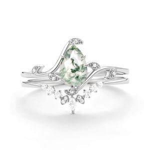 E Moss Agate Moissanite Ring