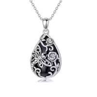 TOUPOP Sterling Silver Onyx Hummingbird Dragonfly Butterfly Snake Octopus Pendant Necklace-style_name:Black Onyx-Dragonfly