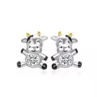 TOUPOP Sterling Silver Crystal Dolphin Butterfly Sea Turtle Frog Axolotl Stud Earrings-style_name:Cow Earrings