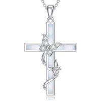 wholesale TOUPOP Cross Necklace For Women 925 Sterling Silver Butterfly Pendant Necklace Blue/white/purple/pink Opal Jewelry Gifts For Women Her Wife Girlfriend Birthday Christmas Gifts Ideas -color_name:Created White Opal