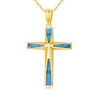 TOUPOP 14K Gold Opal Turquoise Cross Pendant Necklace-style_name:Turquoise Cross