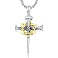 TOUPOP 925 Sterling Silver Cross Pendant Necklace For Men Gifts-style_name:B02 Nail Cross Silver & Gold