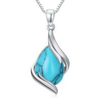 wholesale Teardrop Necklace For Women 925 Sterling Silver Gemstone Pendant Necklace Fine Jewelry Birthday Christmas Gifts For Women Her -color_name:Turquoise