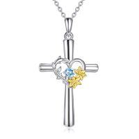 wholesale TOUPOP Cross Necklace For Women Sterling Silver Birthstone Necklace Birth Flower Necklace Christian Gifts Valentines Day Gifts Birthday Holiday Gifts For Her Mom Wife Girlfriend -style_name:Mar