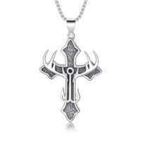 wholesale Cross Necklace For Men Women 925 Sterling Silver Celtic/crucifix/nail/fish Hook Cross Pendant With Stainless Steel Chain Faith Jewelry Gift For Father Son Brother Husband -color_name:J01-Deer Antler Fish Hook