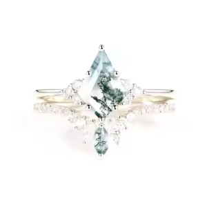 E Moss Agate Moissanite Ring