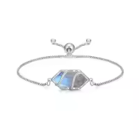 TOUPOP Sterling Silver Hexagon Gemstone Link Bracelet Fine Jewelry Gift-color_name:Labradorite