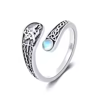 TOUPOP Sterling Silver Adjustable Thumb Spoon Rings Boho Antique Jewelry-style_name:7-Wolf