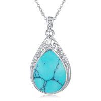 wholesale Teardrop Necklace 925 Sterling Silver Filigree Gemstone Pendant Necklace Fine Jewelry Birthday Christmas Gifts For Women Her Mom -style_name:Turquoise