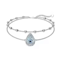 TOUPOP 925 Sterling Silver Sea Turtles Elephant Wave Cross Anklet-style_name:3-Evil Eye