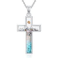 wholesale TOUPOP Christmas Gifts Tree Of Life Nekclace 925 Sterling Silver Turquoise Mustard Seed Necklace For Women Xmas Birthday Gift For Her -style_name:Cross Mountain