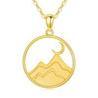 TOUPOP 14k Solid Gold Mustard Seed Stone Mountain Pendant Necklace-style_name:Mountain Moon