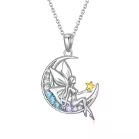 TOUPOP Sterling Silver Crystal Dragonfly Butterfly Necklace Gift for Women-style_name:E - Fairy
