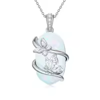 TOUPOP Sterling Silver Opal Necklace, Animal Pendant Gift for Women-style_name:2 Butterfly